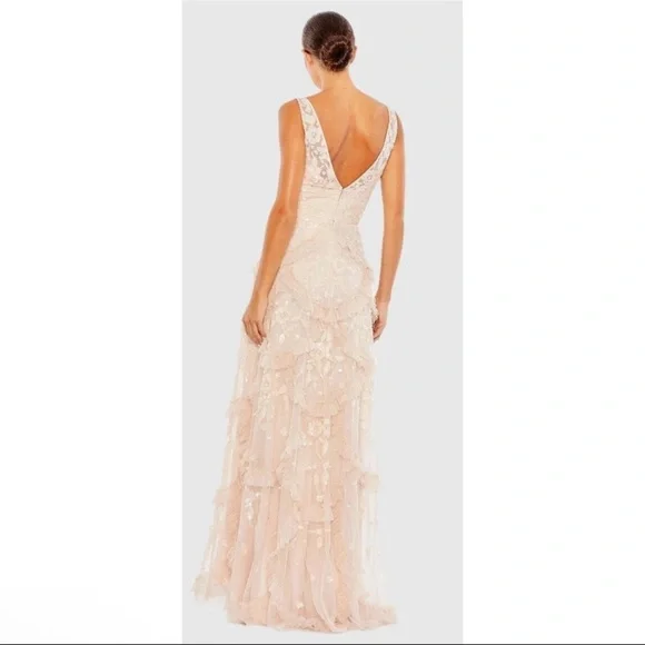 MAC DUGGAL | SEQUINED SCALLOP RUFFLE TIERED V NECK GOWN #9162 - Picture 2 of 16